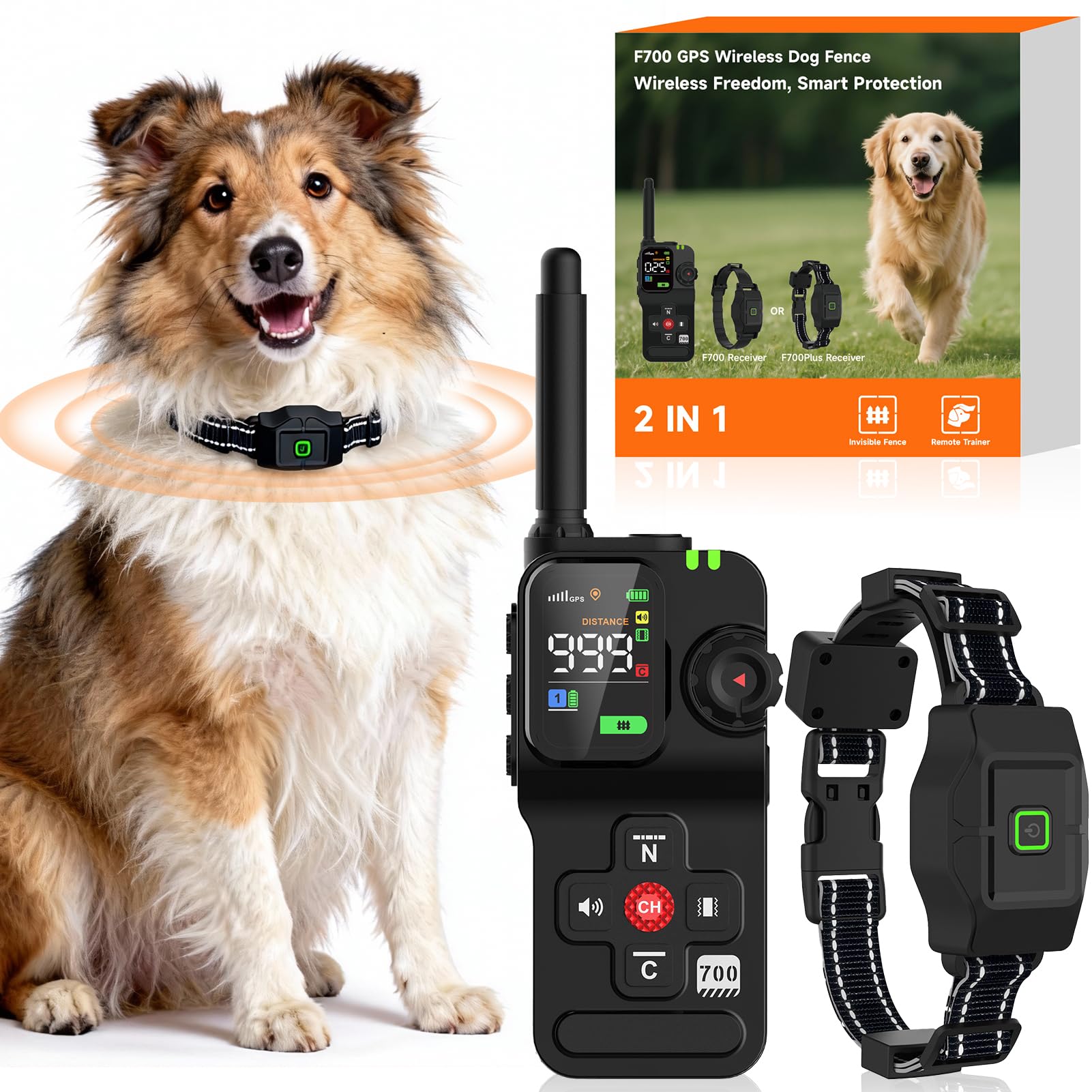 GPS Wireless Dog Fence System - Electronic Fence Dog Training Collar Outdoor Adjustable Range 75-5600ft 3 Warning Modes Waterproof & Rechargeable Long Battery Life for Dogs 15-120 lbs