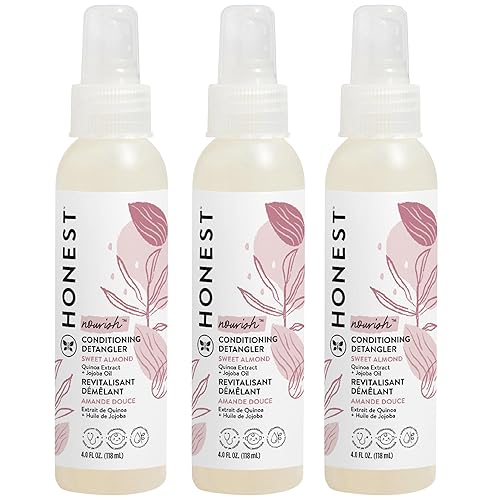 The Honest Company Acondicionador desenredante para el cabello, paquete de 3  Acondicionador sin enjuague + spray fortificante  Sin desgarros, sin