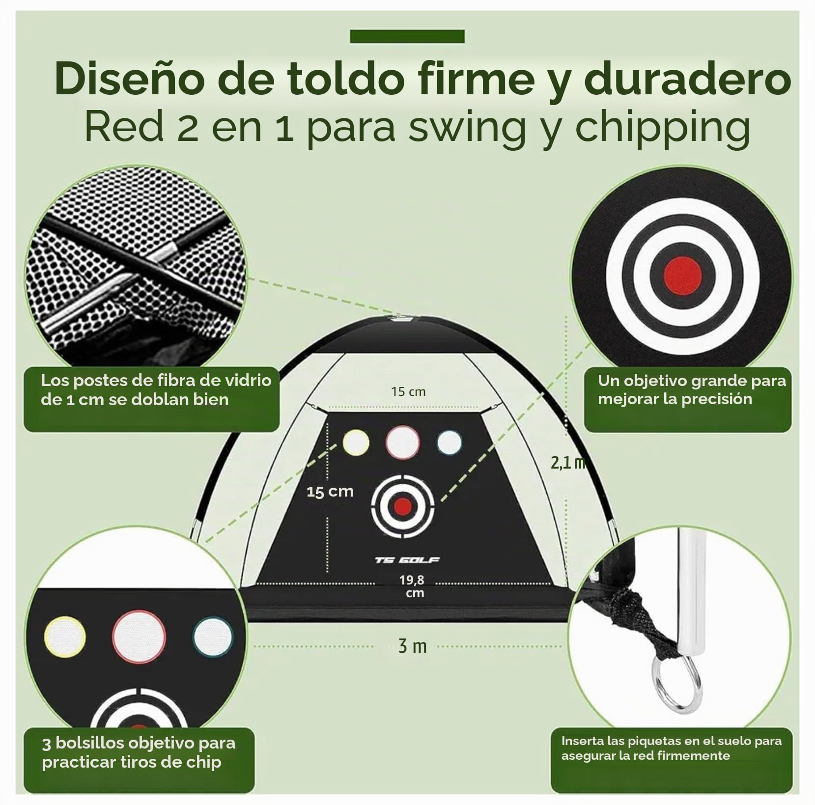 Jaula de golf de práctica 5 en 1 10 x 7 pies con objetivos de astillado, juego completo con alfombrilla, pelotas, camisetas y bolsa de transporte