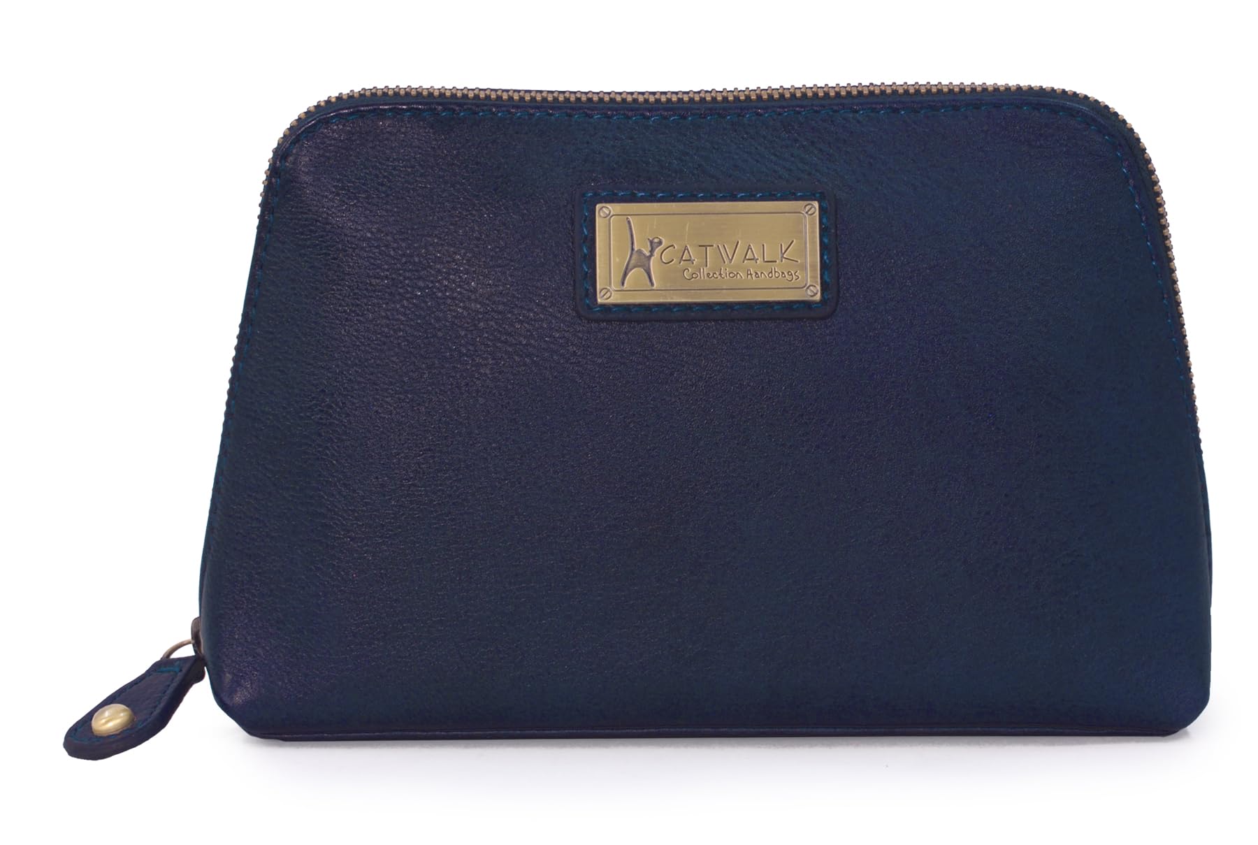 Catwalk Collection Handbags - Pochette Trucchi Donna in Pelle - Borsa Trucco Media - Beauty Case per Cosmetici - Scatola Regalo - Emma - Blu