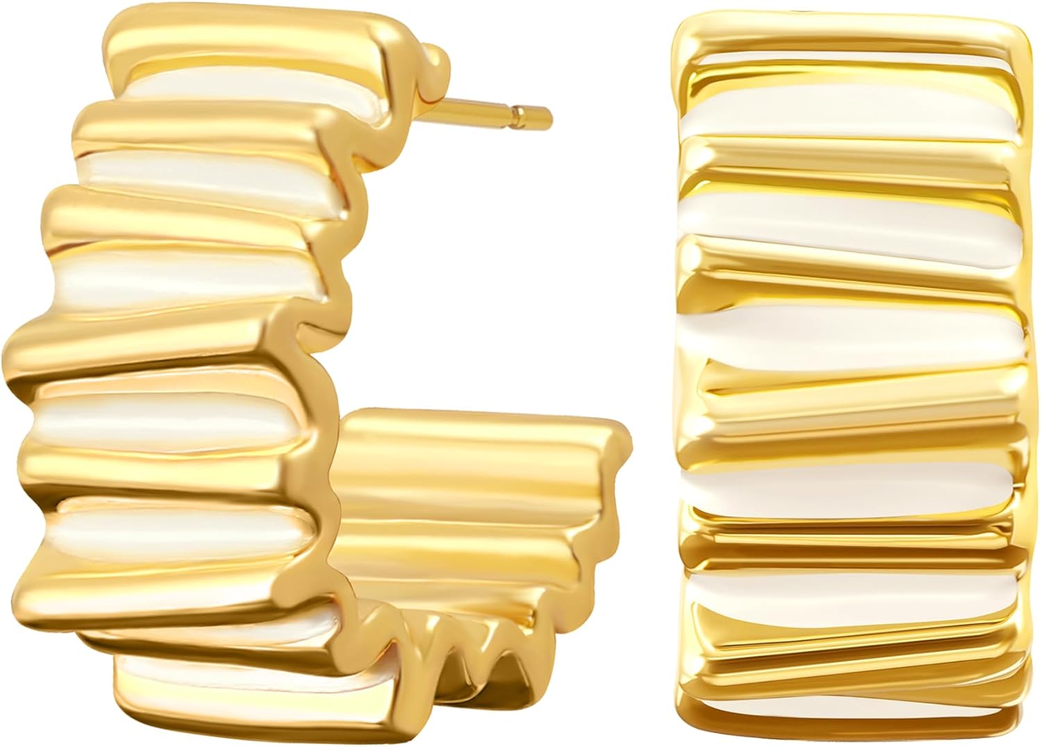 Chunky Half Hoop Earrings (14K Gold Plated) – Elegant Vintage Trendy for Everyday Work & Party