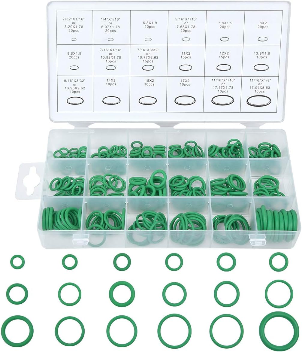 Loscrew 270Pcs O-Ring Tools Set Assortment, Car Auto Vehicle RepairCar Air Conditioning Rubber O-Ring Tools Seals Assortment Kit with Plastic Box （18 Sizes，Green）