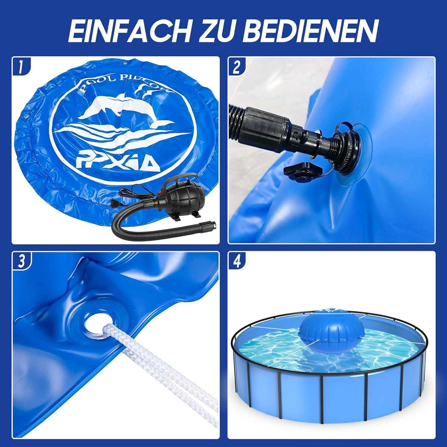 Poolkissen Winter Rund 4m Luftkissen Pool Kissen überwinterung XXL Pool Winterkissen mit Doppelnaht bis -25°C, Doppelt Abgedichtetes Ventil, 0.4mm Dickes PVC für Poolabdeckung Winter