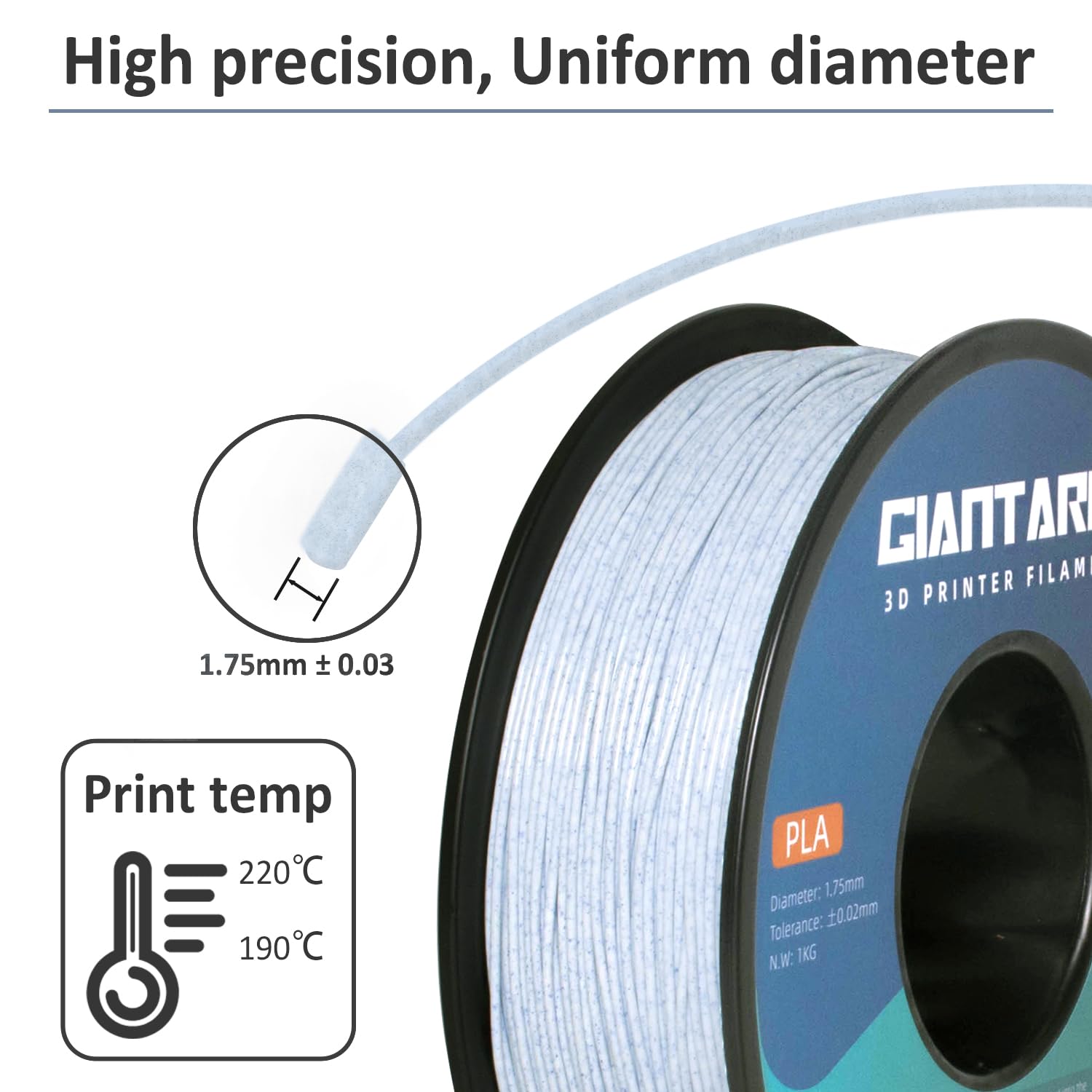 Giantarm Filamento PLA 1,75 mm, Filamento per Stampante 3D PLA Marmo Blu, Bobina da 1 kg