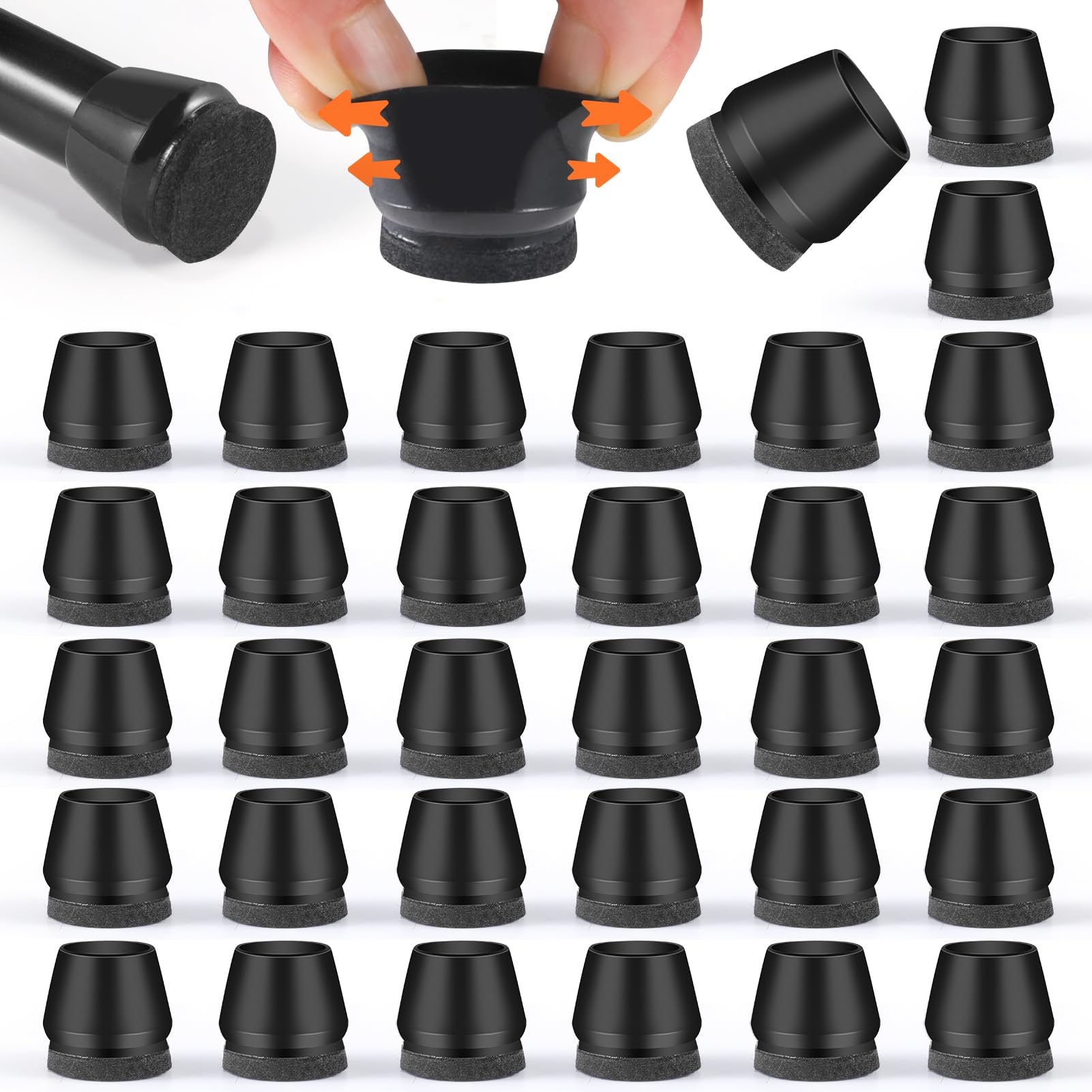 VABNEER 16 Piezas Protector Patas de Sillas, 18-20mm Redondas Negro Silicona Protector con Almohadillas de Fieltro