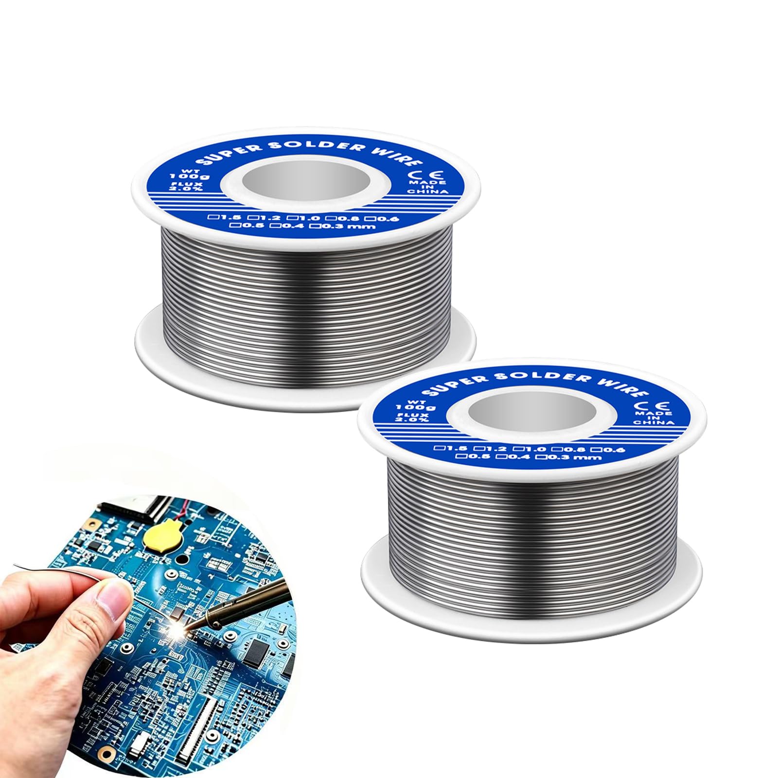 2 unidades de alambre de soldadura de 1 mm, 100 g, estaño con fundente, soldadura con núcleo de colofonia, punto de fusión inferior, soldadura para soldadura eléctrica, reparación, bricolaje