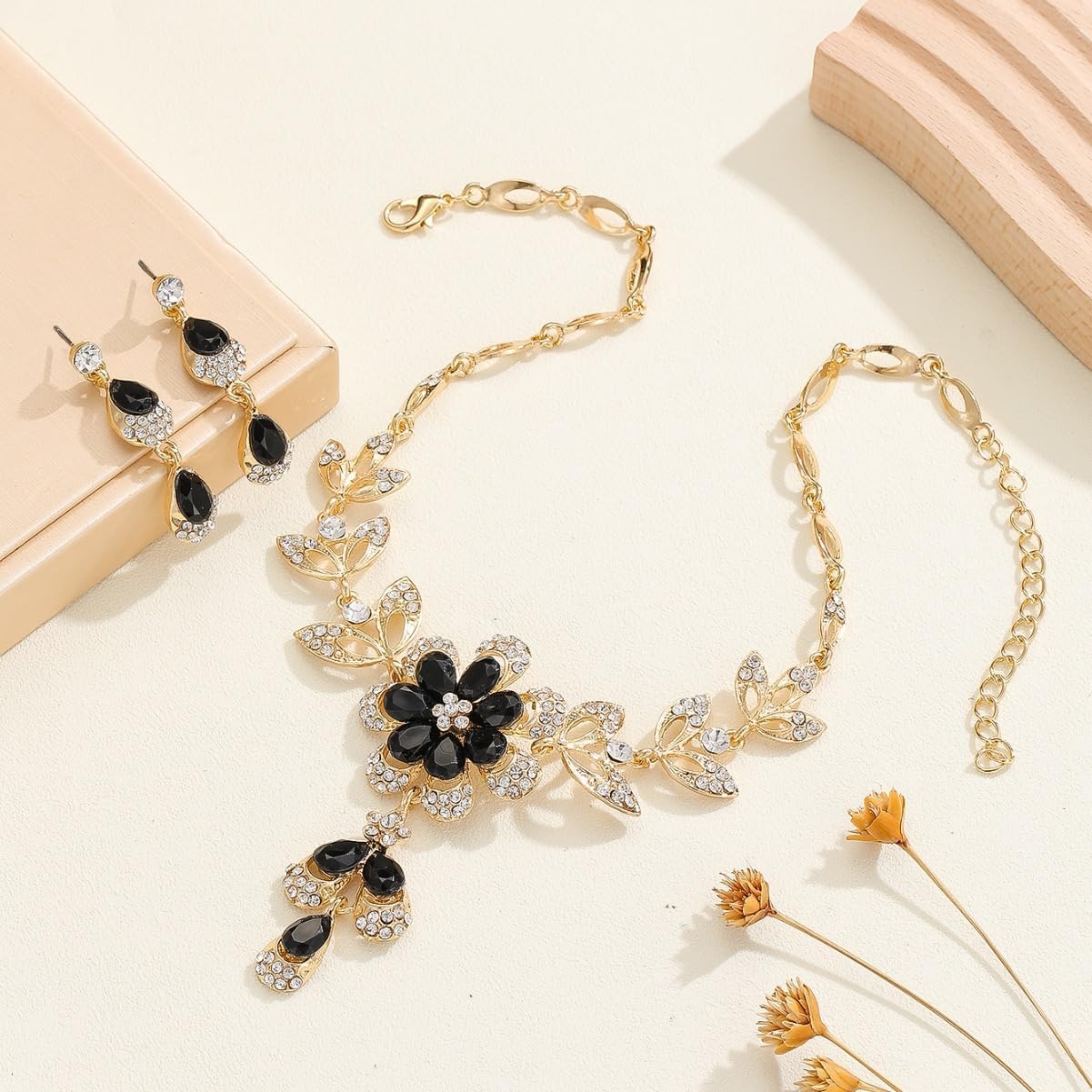 Wedding Jewelry Sets for Women Trendy Wedding Guest Dress Crystal Flower Necklace Earrings Set Sparkly Prom Dresses Formal Dresses for Women Wedding Guest - Image 8