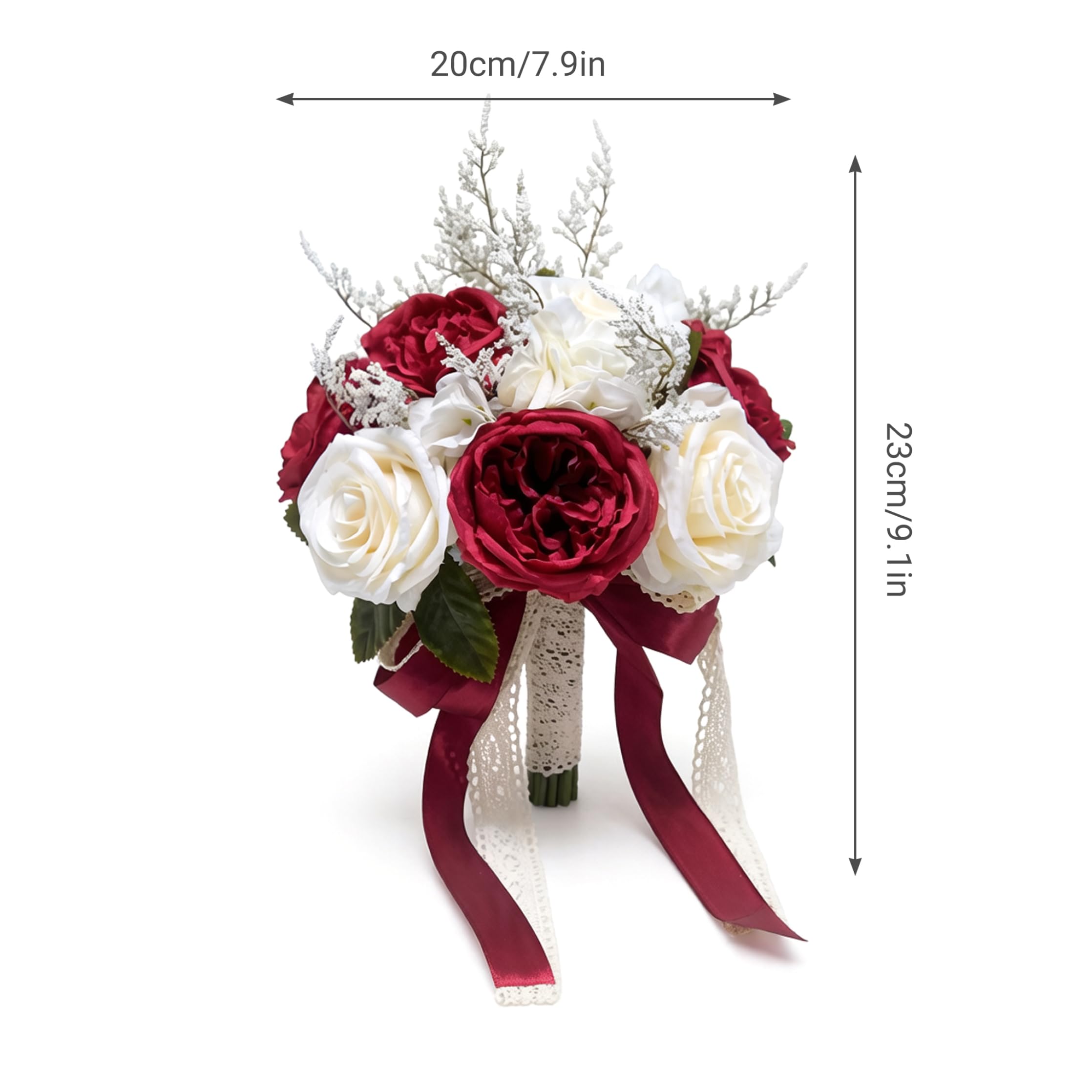 Bouquet da sposa, confezione da 1 bouquet da sposa artificiale, design realistico che non appassisce mai, Borgogna e Champagne, 7, 87x9, 06 pollici, Rosso e 1