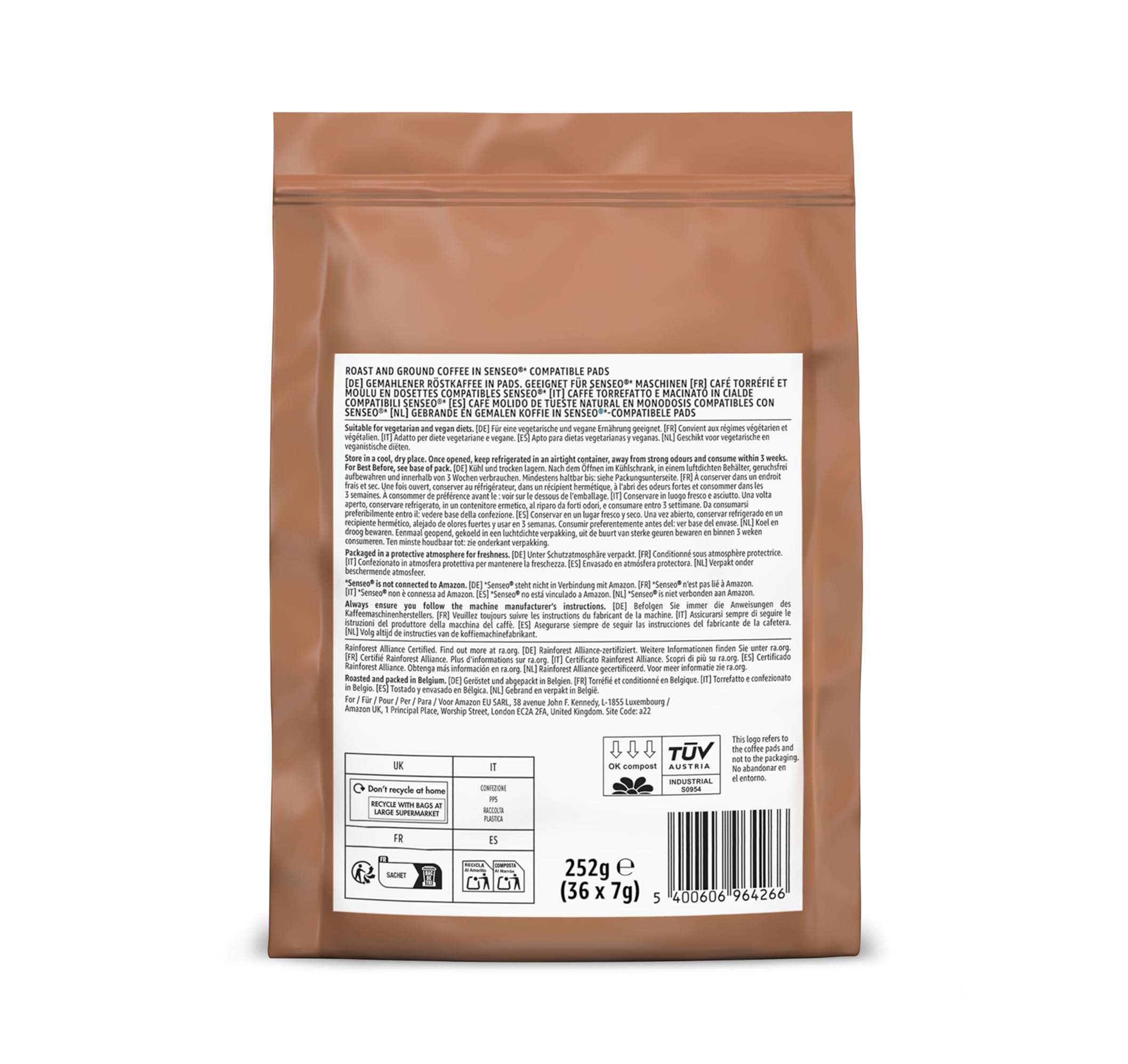 Monodosis de Café Crema 100% Arábica Senseo 36 Unidades Rainforest Alliance