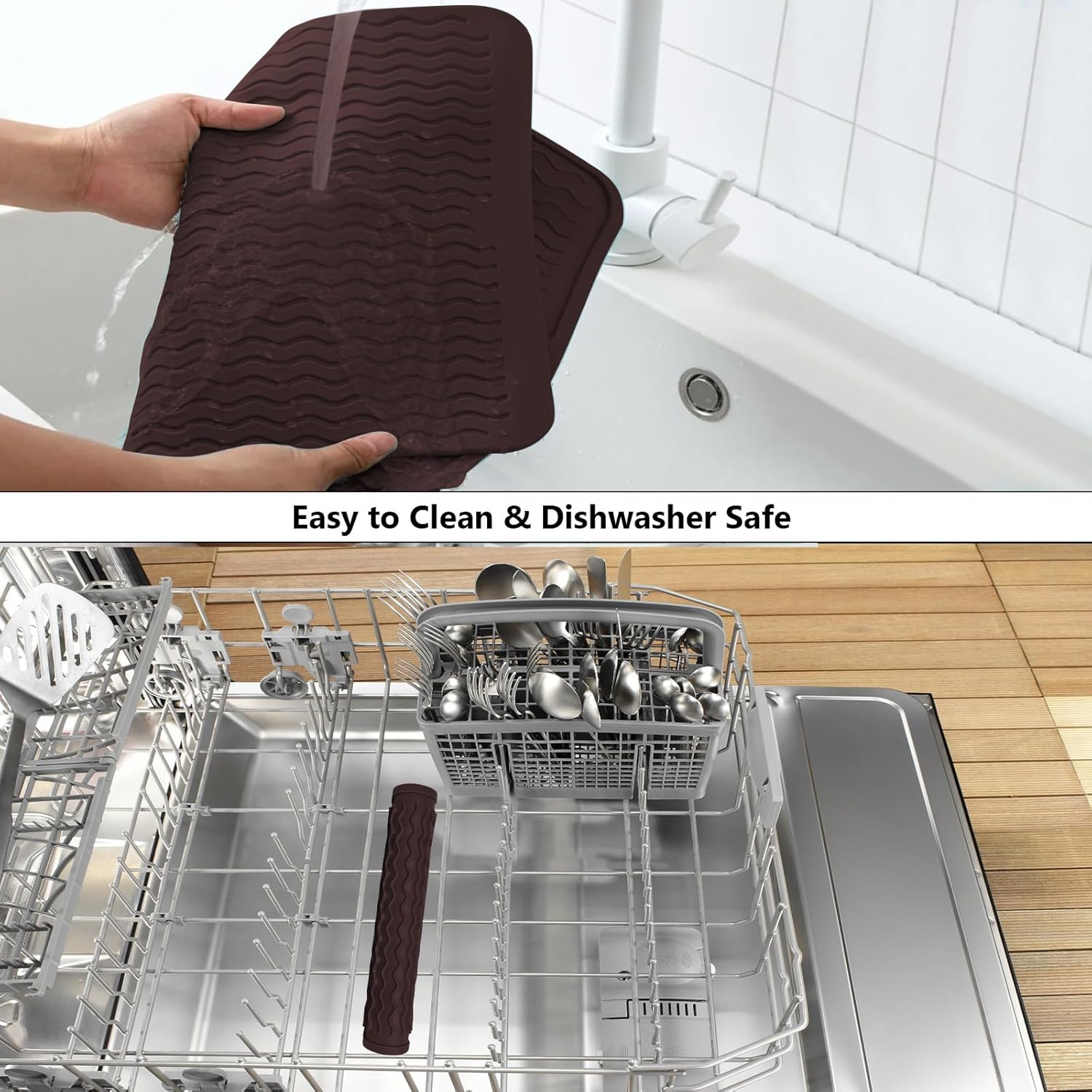 ZLR Eco-Friendly Fast Dry Silicone Dish Drying Mat, 12" x 12", Coffee