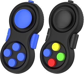 ATiC Fidget Toys, [2 Pack] Fidget Pad, Stress Reducer Classic Game Controller Pad Anti-Anxiety Focus Hand Shank Toy for ADD, ADHD, Autism Kids and Adults Killing Time, Colorful/Black + Blue/Black