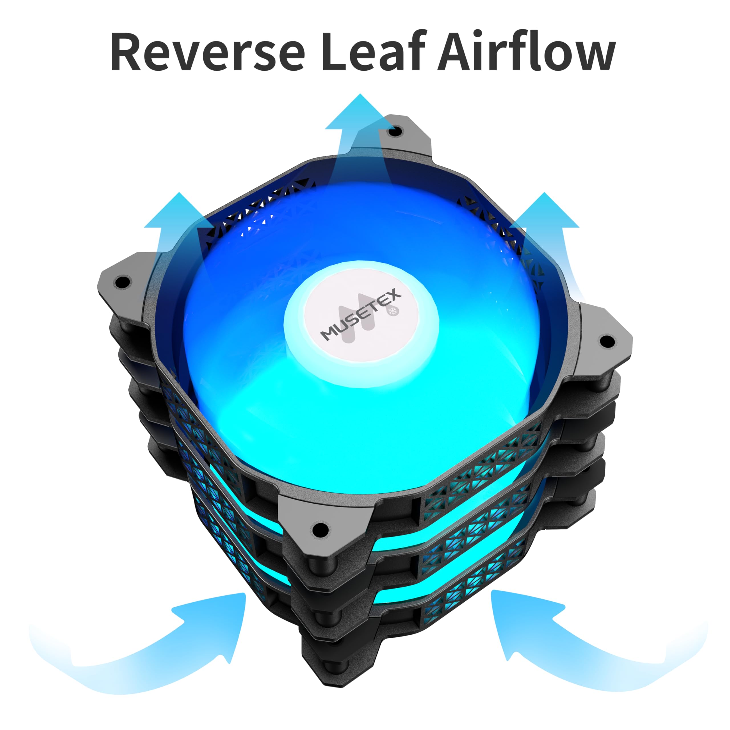 MUSETEX Confezione da 3 ventole per case PC, 120 mm PWM ARGB Reverse Blade Case Ventole per computer, velocità regolabile, illuminazione personalizzabile e con eccellenti prestazioni di raffreddamento