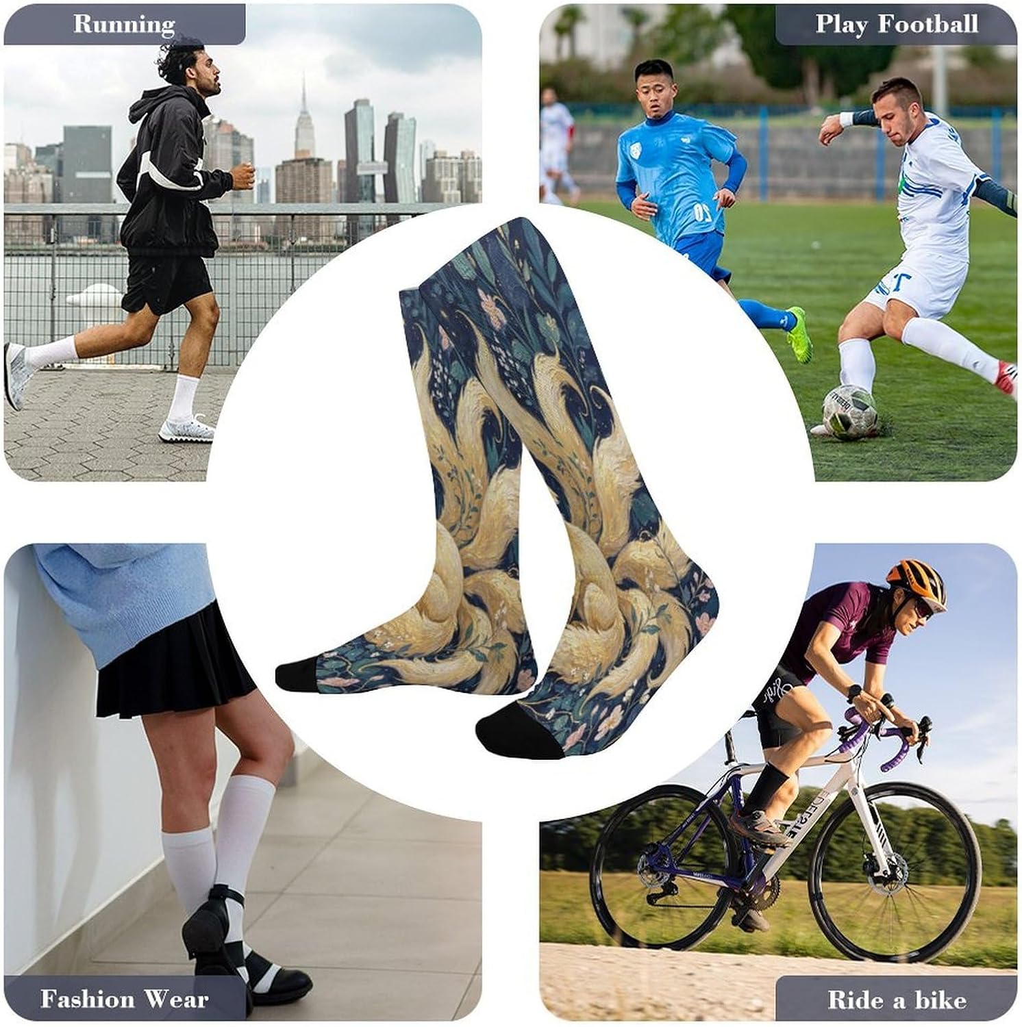 Fox And Flower Crew Socks Calf Socks Athletic Crew Sock