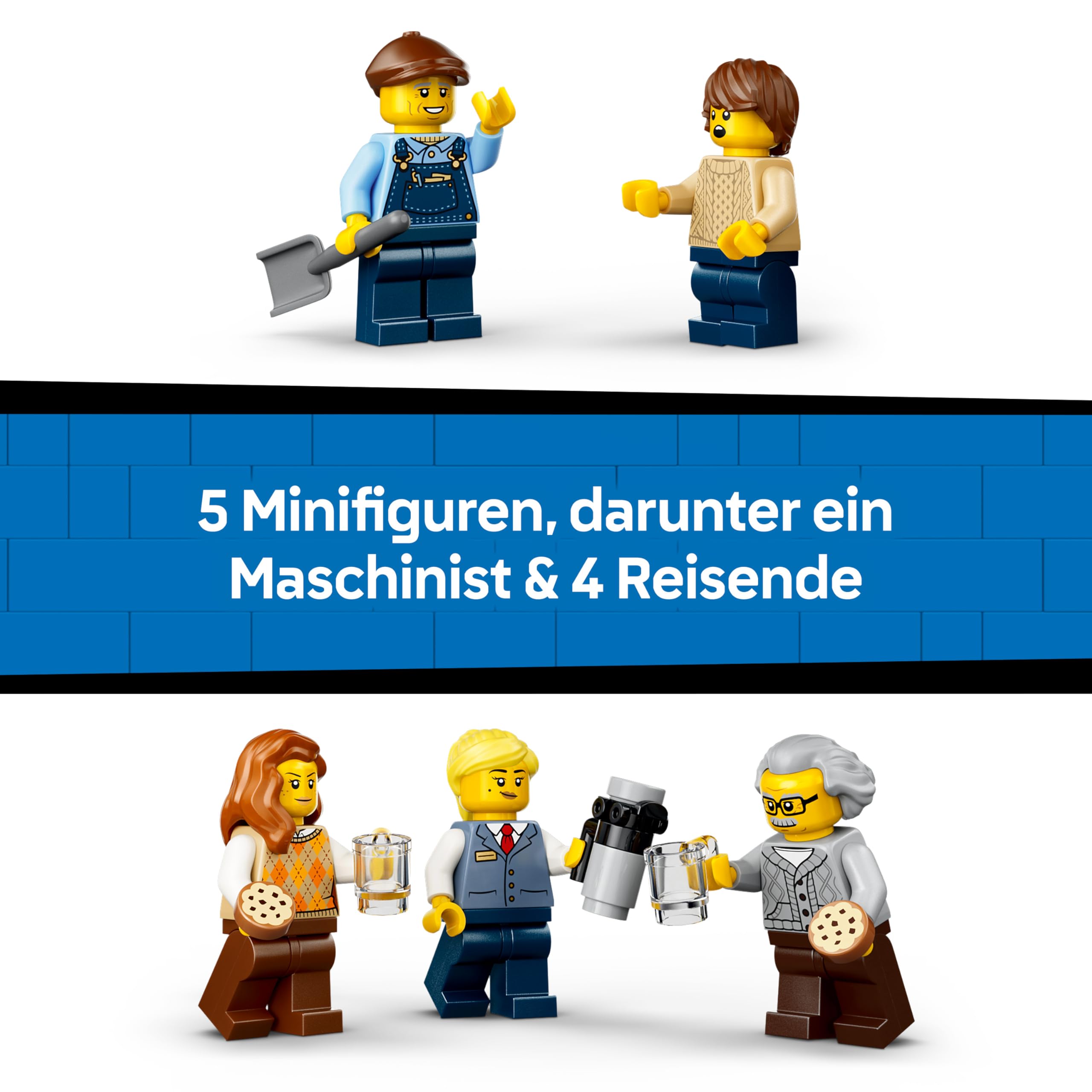 LEGO City Klassischer Dampfzug Spielzeug - STEM Modellbausatz - Set mit Bahnhof, Schienen, Führerstand Steuerung, Haltesignal und 5 Minifiguren - Geburtstagsgeschenk für Jungen ab 7 Jahren - 60511