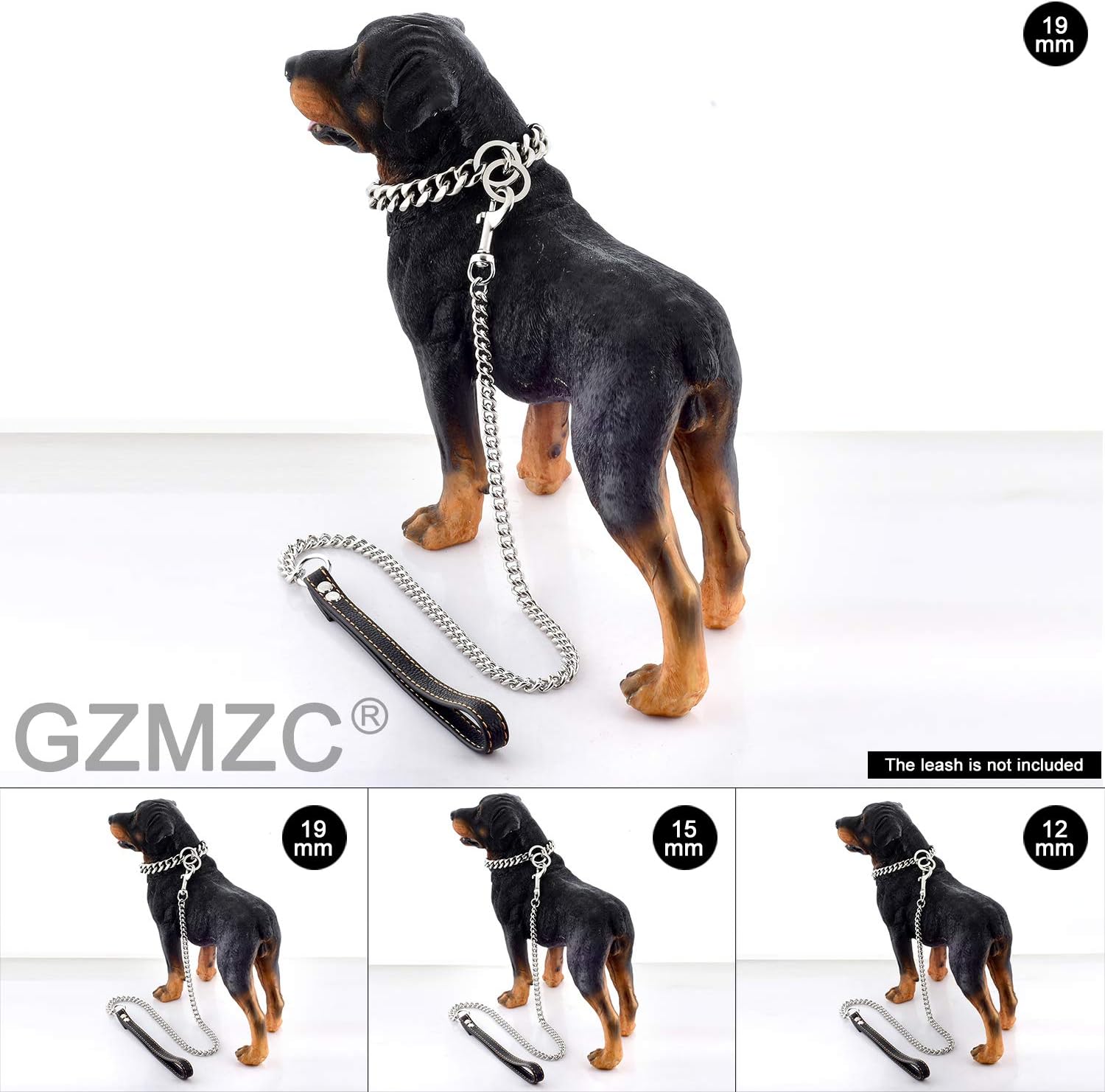 Dog Chain Collar High Polished Stainless Steel Cuban Link Strong Heavy Duty Chew Proof Walking Chain Leash Collar for Small Dogs(19mm, 12")