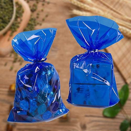 YESON Bolsas de celofán transparentes para golosinas de celofán, bolsa de plástico para celofán, bolsa de plástico azul de 6 x 9 pulgadas, paquete