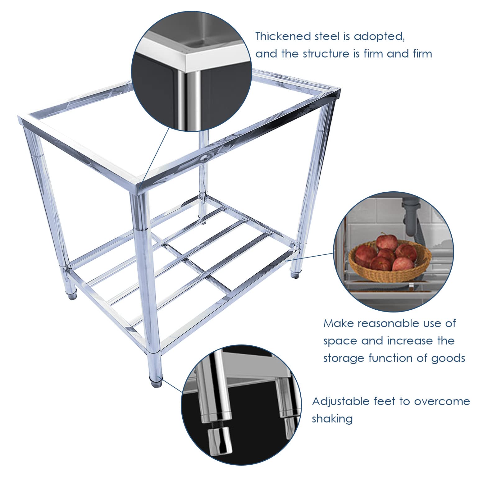 Fregadero de cocina comercial de acero inoxidable de un solo tazón independiente con grifo frío y caliente para lavandería, bar, restaurante