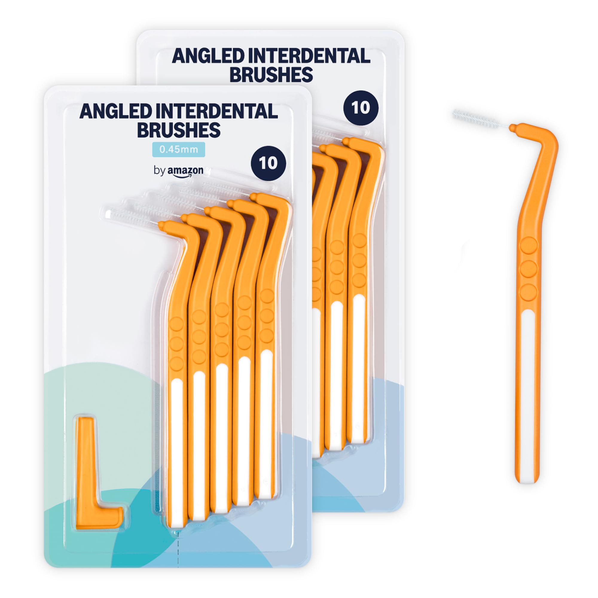 By Amazon Medium Reach Angled Interdental Brush 0.45mm 20pcs – 2 Packs of 10pcs, Orange