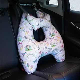 H - Shape Kids Car Sleeping Head Support: Kids & Adults Travel Pillow for Car Seats, Ideal for Head, Arm & Neck Support During Car Travel (Unicorn)