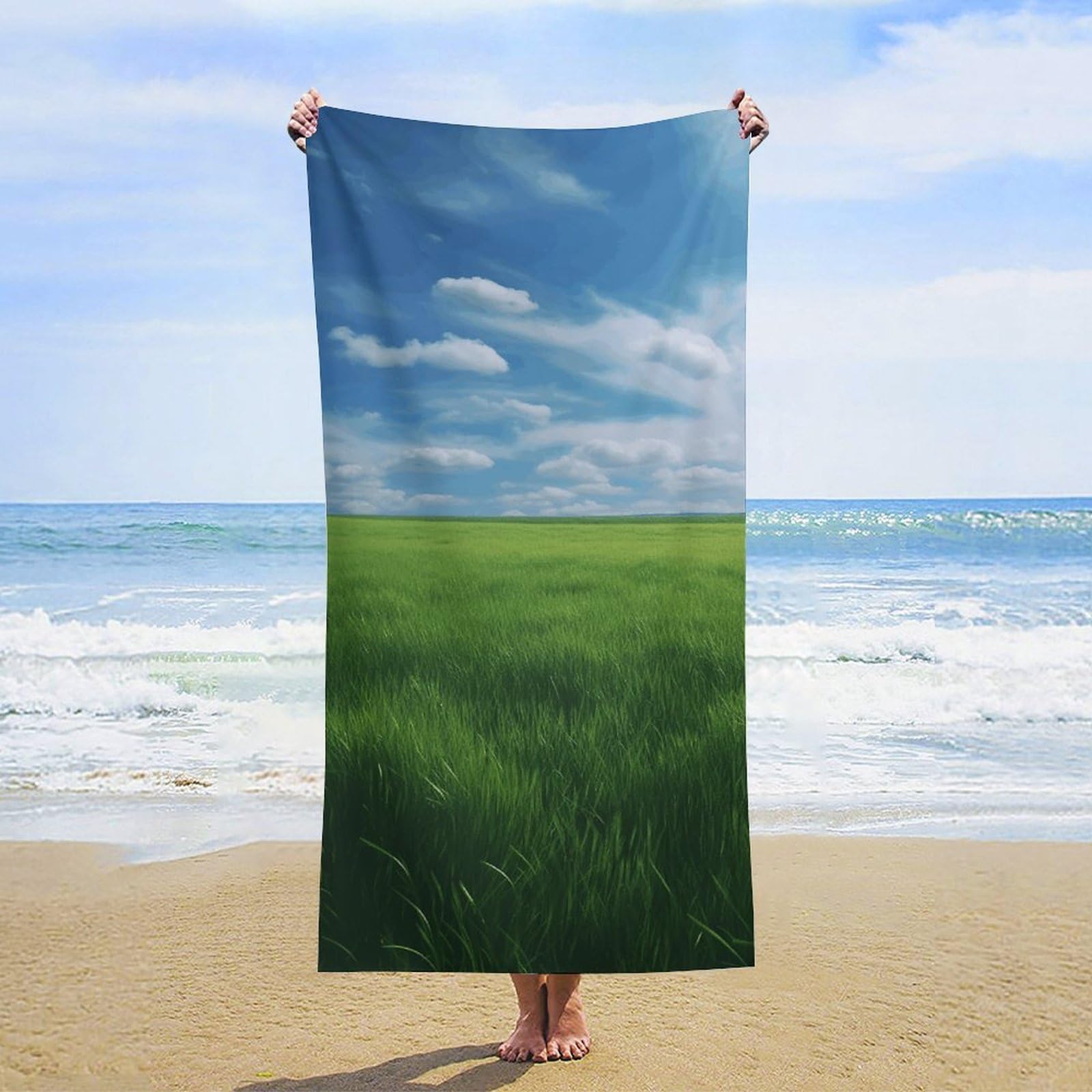 NTVOWPZO Field Green Grass Beach Towel Oversized Microfiber Bath Towels Lightweight Sand Proof Beach Towels Absorbent Pool Towels for Swimming Yoga Bathroom Towel 31.5" X 63"