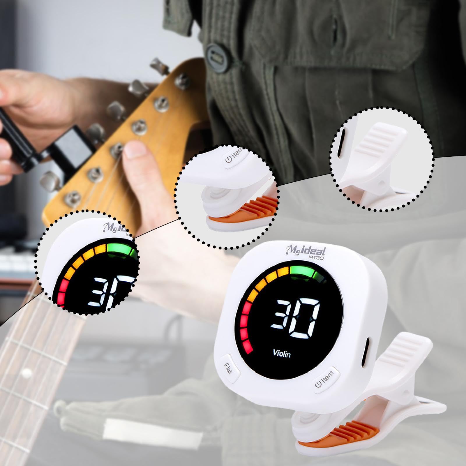 Harilla Afinador de Guitarra, Afinación Rápida Y Precisa, Regalo, útil, Giratorio 360 Grados, Recargable, Afinador para Ukelele, Blanco