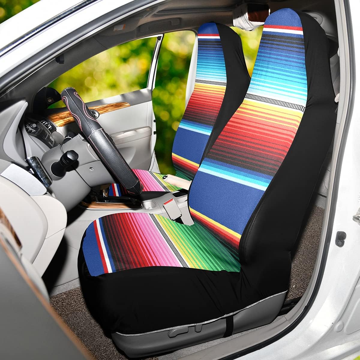xigua 2 Pack Car Seat Covers Mexican Serape Blanket Stripes Non Slip Automotive Front Seats Cover Protector Decoration Fit for Universal Auto Cars Van Truck SUV