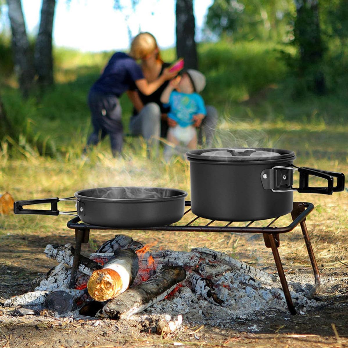 Ciieeo Ustensiles Cuisine de Camping Lot de 1, Alliage D'aluminium, Antiadhésifs, Noirs, pour Camping et Voyage