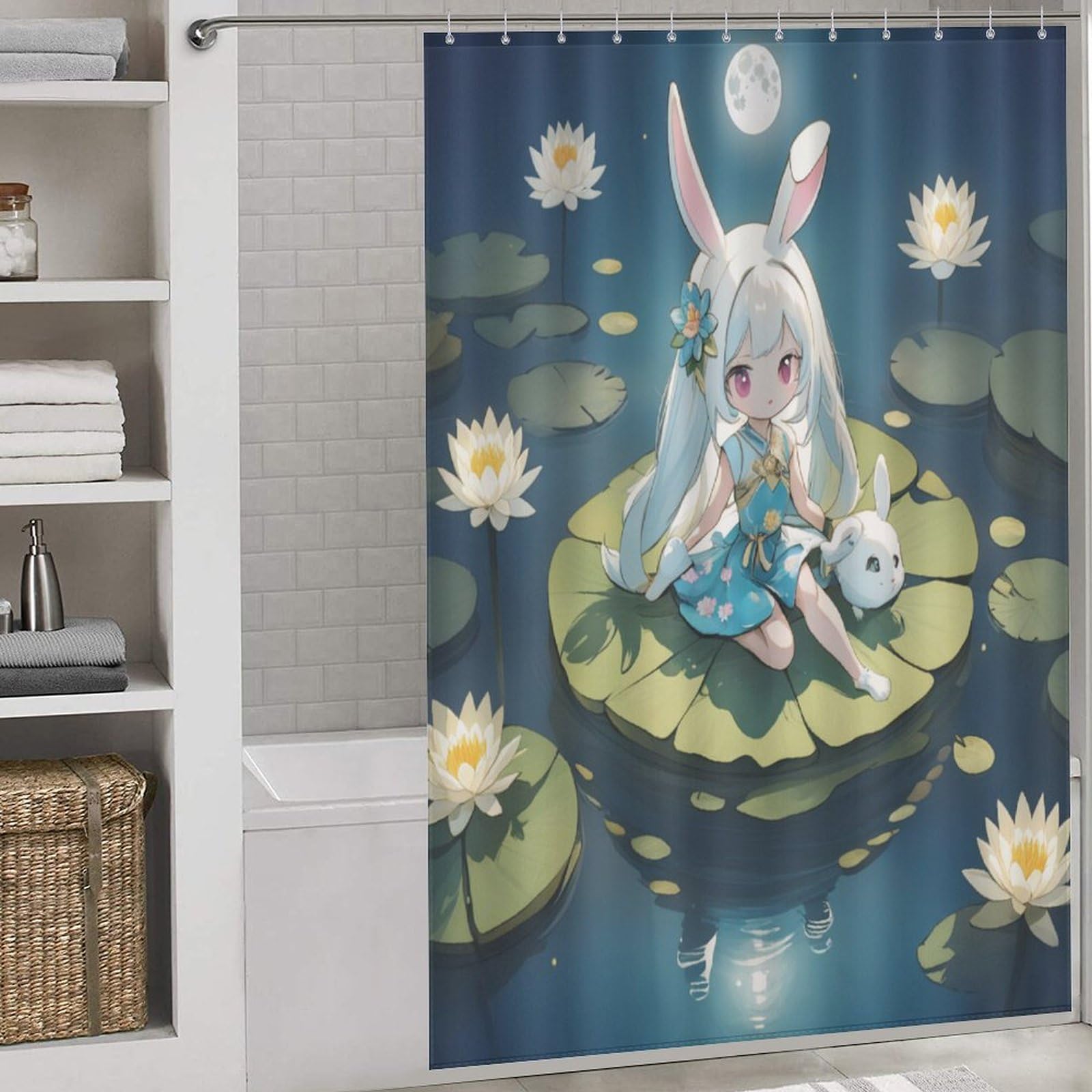 Tissu polyester à séchage rapide pour rideau de douche avec 12 crochets inclus