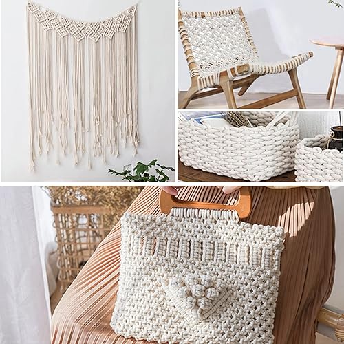 Miniatura 7 de JeogYong Cuerda de macramé de 0.157 in x 109 yardas, cuerda trenzada de algodón natural, cuerda de macramé para bolsas de ganchillo, colgar en la