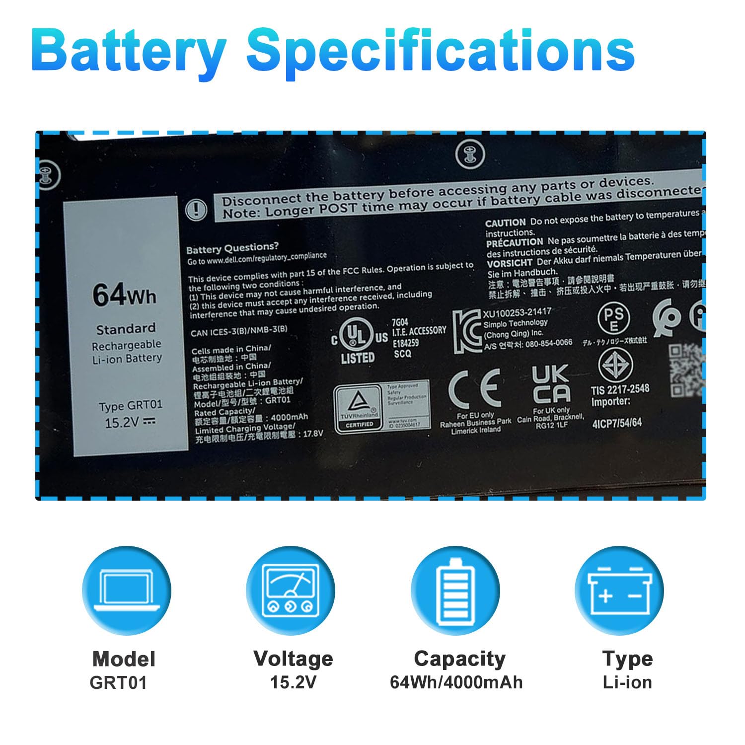 Amazon.com: BOWEIRUI 64Wh GRT01 Laptop Battery Replacement for