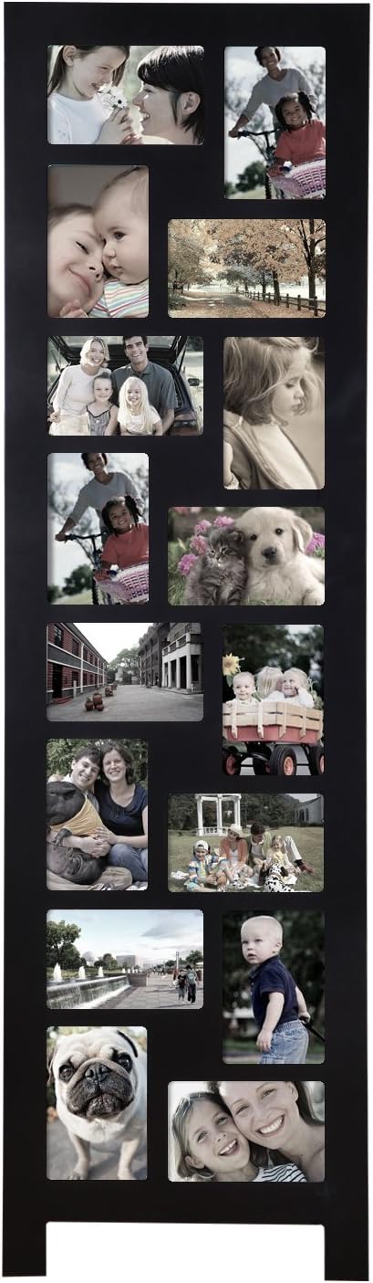 Asense Decorative 16 Openings 4 by 6 Inch Black Wood Hinged Folding Partition Screen-Style Collage Picture Photo Frame Floor Standing
