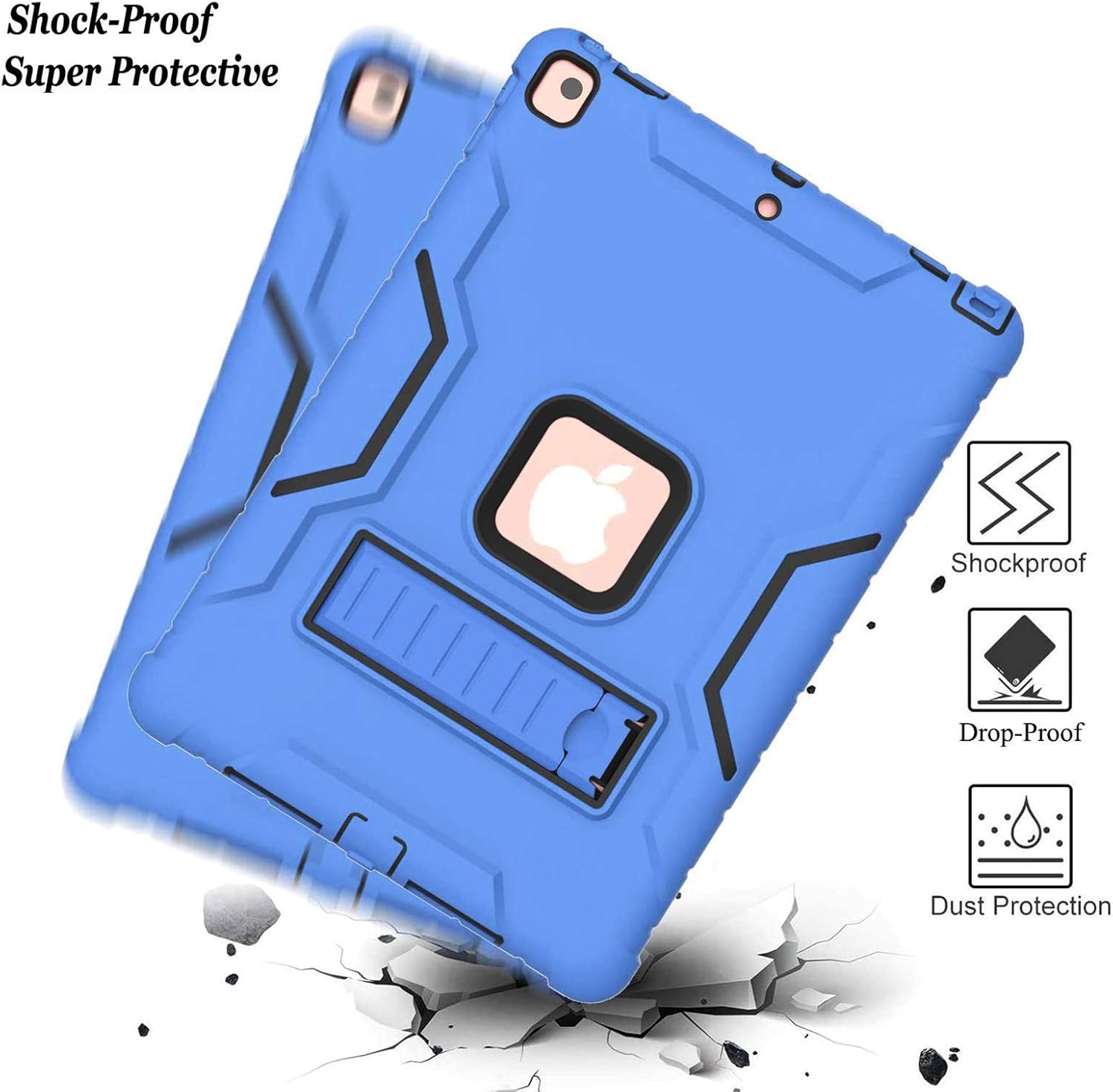 LTROP New iPad 8th/7th Generation Case, Built-in Screen Protector, iPad 10.2 Case 2020/2019, Heavy Duty Rugged Full-Body Drop Protection Stand Case Cover for iPad 10.2-Inch Gen 8th/7th, Navy and Black