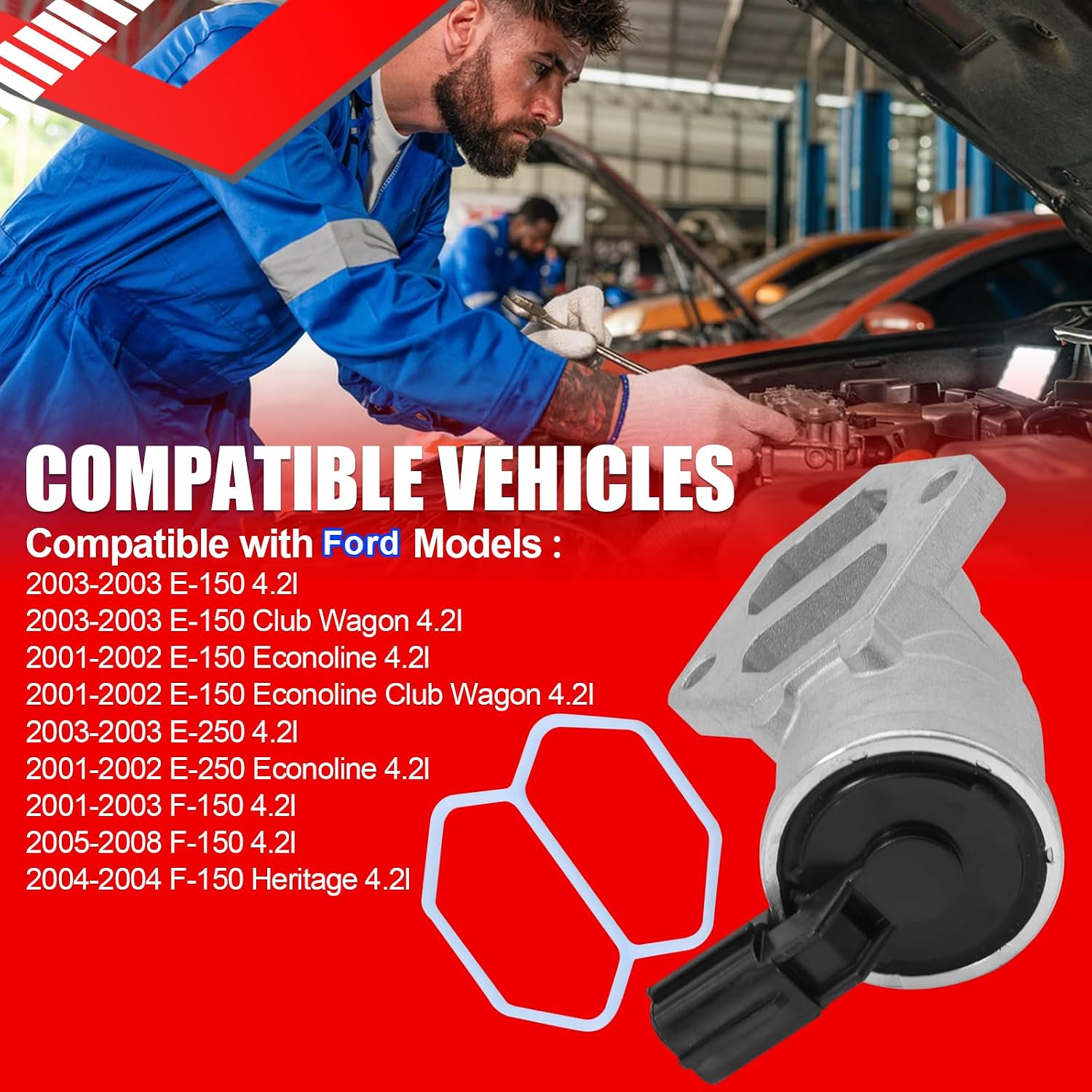 SMMS 1L3E9F715AA Idle Air Control Valve IAC with Gasket for Club Wagon E-150 4.2l 2003 for Econoline E-150 4.2l 2001-2002, for Heritage F-150 4.2l 2001 2008