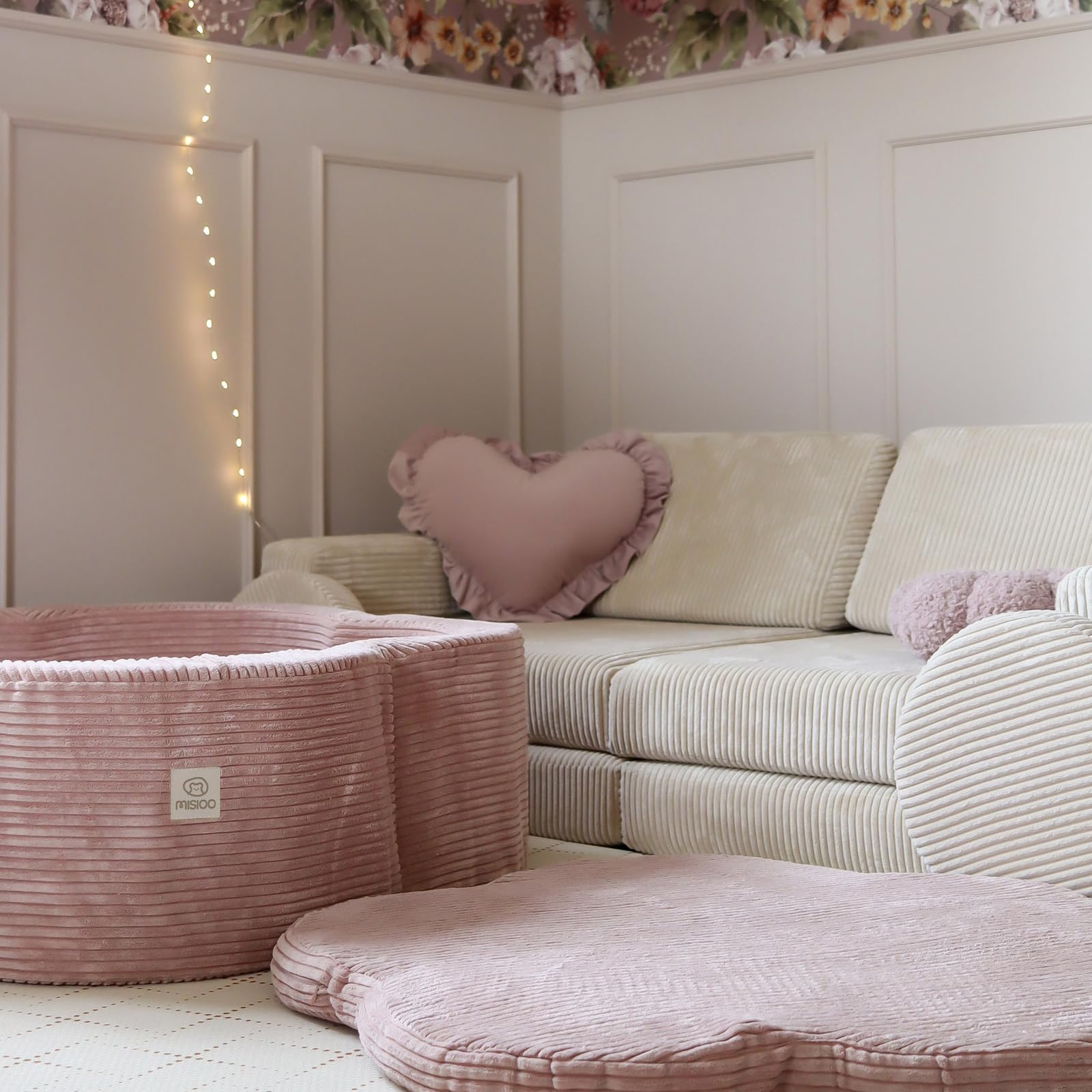 MISIOO Krabbelmatte Baby Spielmatte Floral Blume 80x80 cm – Weiche Schaumstoffmatte 6 cm Dicke, Premium Cord OEKO-TEX, Rutschfeste Baby Matte für Kinderzimmer Spielbereich