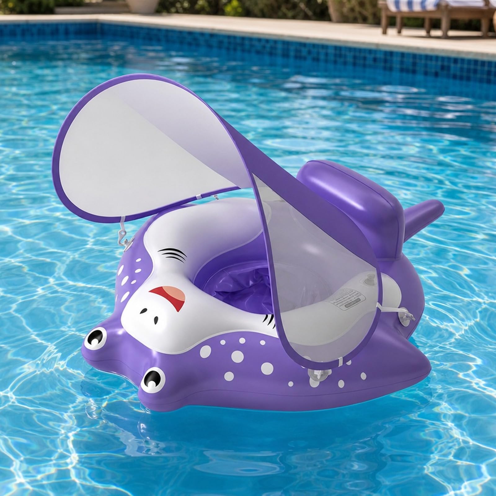 Anatra Gonfiabile per Piscina Bambini Galleggiante con Baldacchino e Coda Antiribaltamento, Allenamento Nuoto, Sedile Gioco d'Acqua (Viola M)