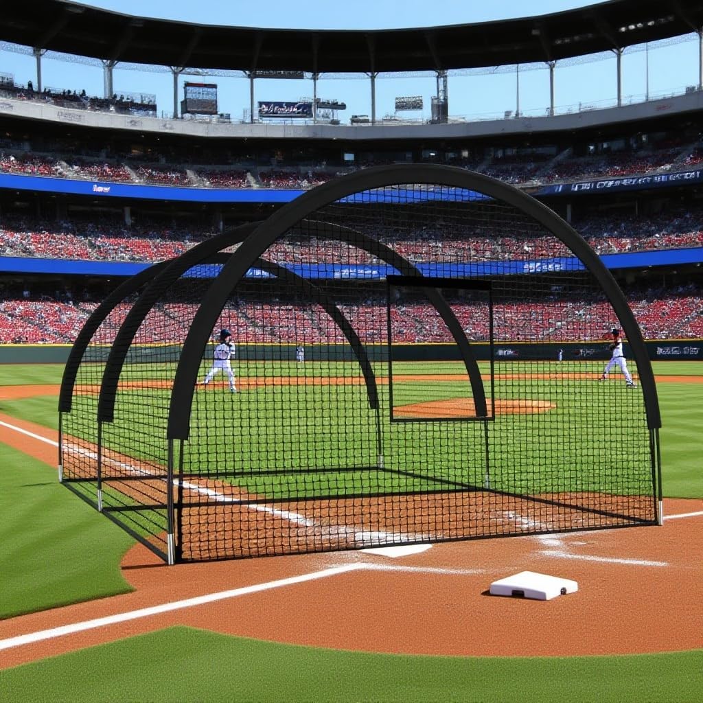 GarveeLife Filet de Cage de Baseball - 10 x 3,65 x 2,4 m - Portable - avec Trou - avec Ouverture de Machine à Pitching - Porte Amovible et Sac de Transport - pour Frapper et Lancer - Golf