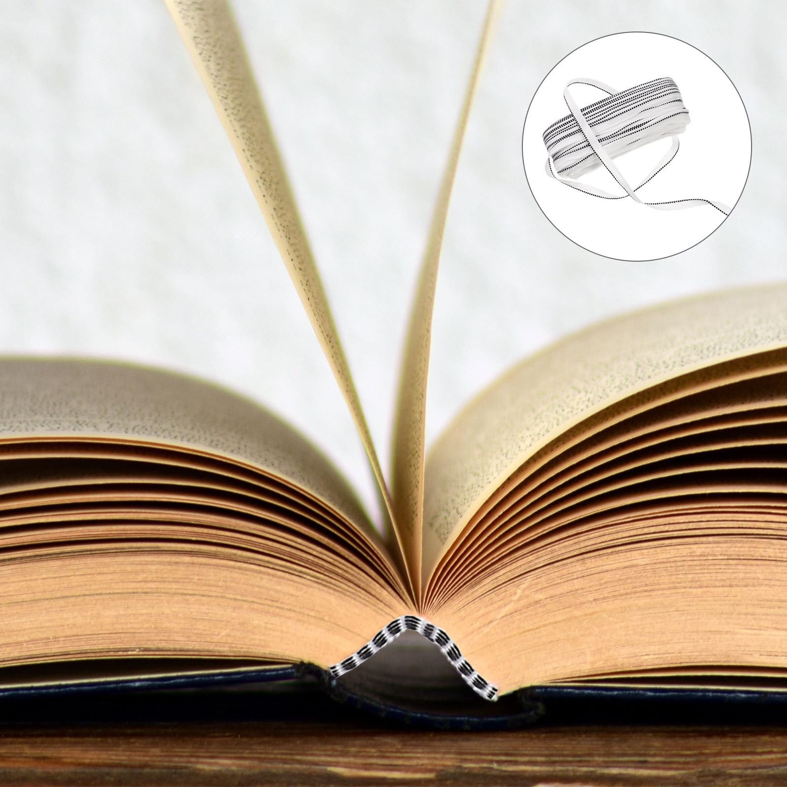 Foto Stirnbänder Buch Stirnbänder 100m Polyester Endbänder zum Buchbinden Zuschneidbar Schwarz Weiß Gepunktet Selbstgemacht Einbandmaterial für Hardcover Bücher und