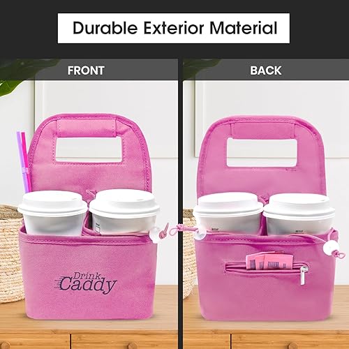 Miniatura 2 de Bolsa portátil para bebidas y portavasos de café reutilizable, bolsa plegable para 4 tazas con bolsillos organizadores, asegura de forma segura las