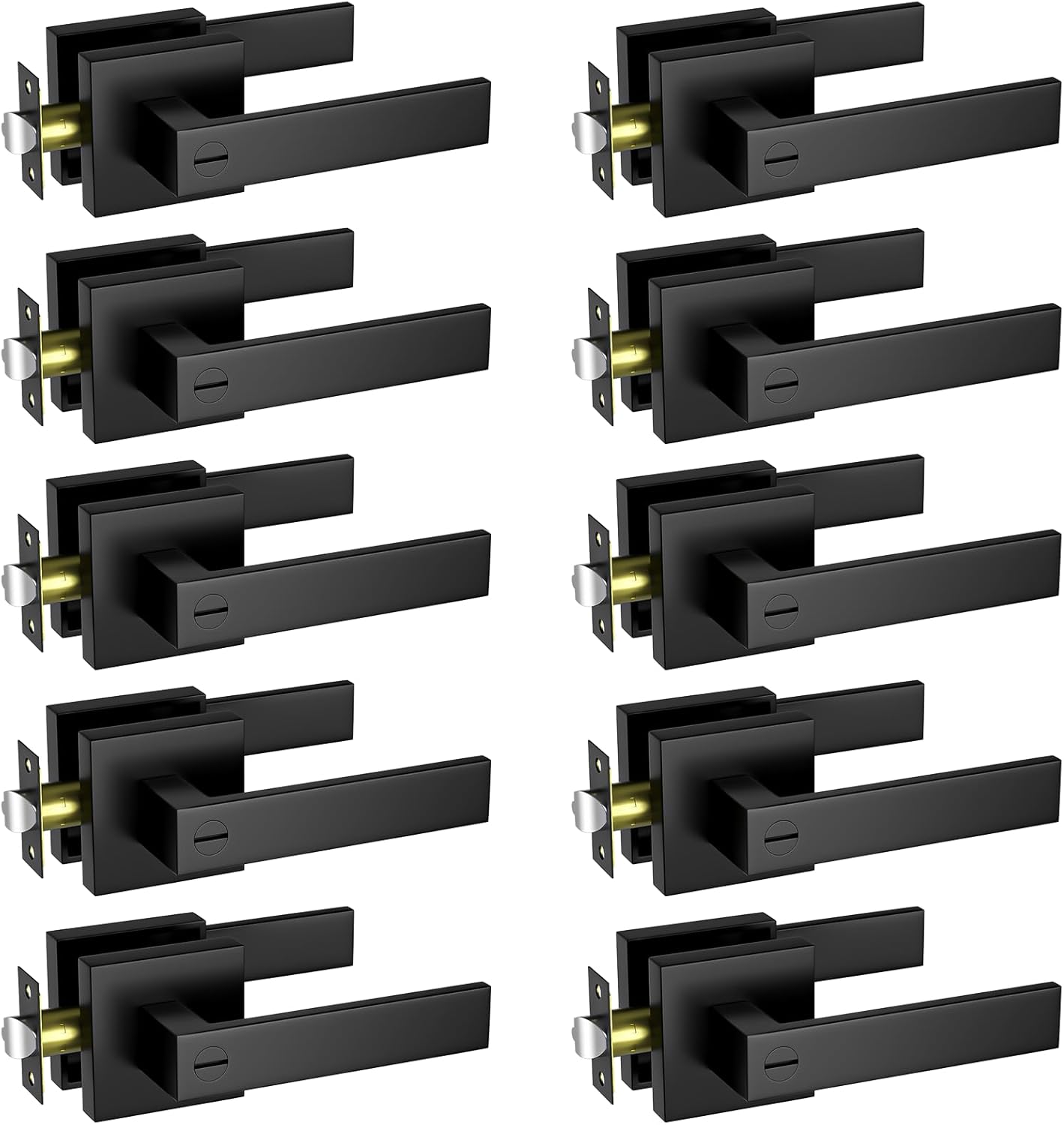 Matte Black Door Handle 10 Pack, Keyless Privacy Door Lever with Lock, Zinc Alloy Door Handles Interior for Bedroom or Bathroom, Heavy Duty Square Door Lock2.2lbs,Reversible for Left Right Handed Door