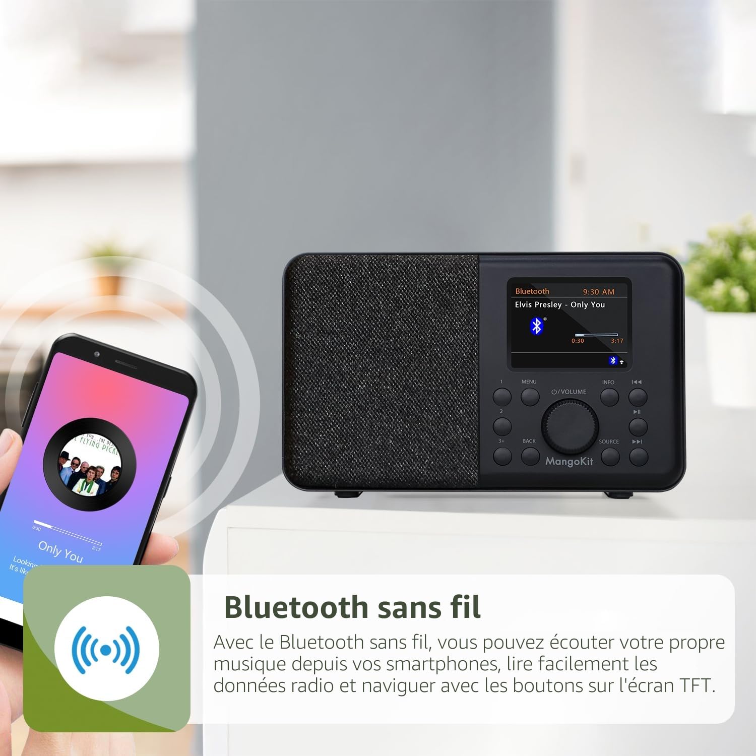 Radio Internet DAB/DAB+ WiFi avec Bluetooth FM Double Alarme Cuisine Noir