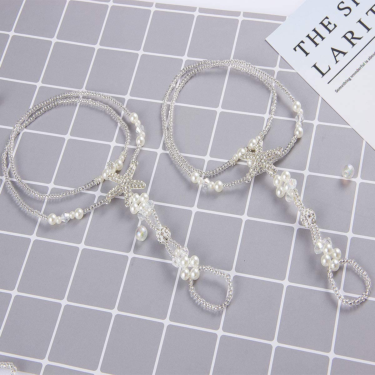 2 Pairs Barefoot Sandals- Beach Anklet Chain with Starfish for Women Lady's Beach Wedding Foot Jewelry Party Accessories: Seastar + Scallop