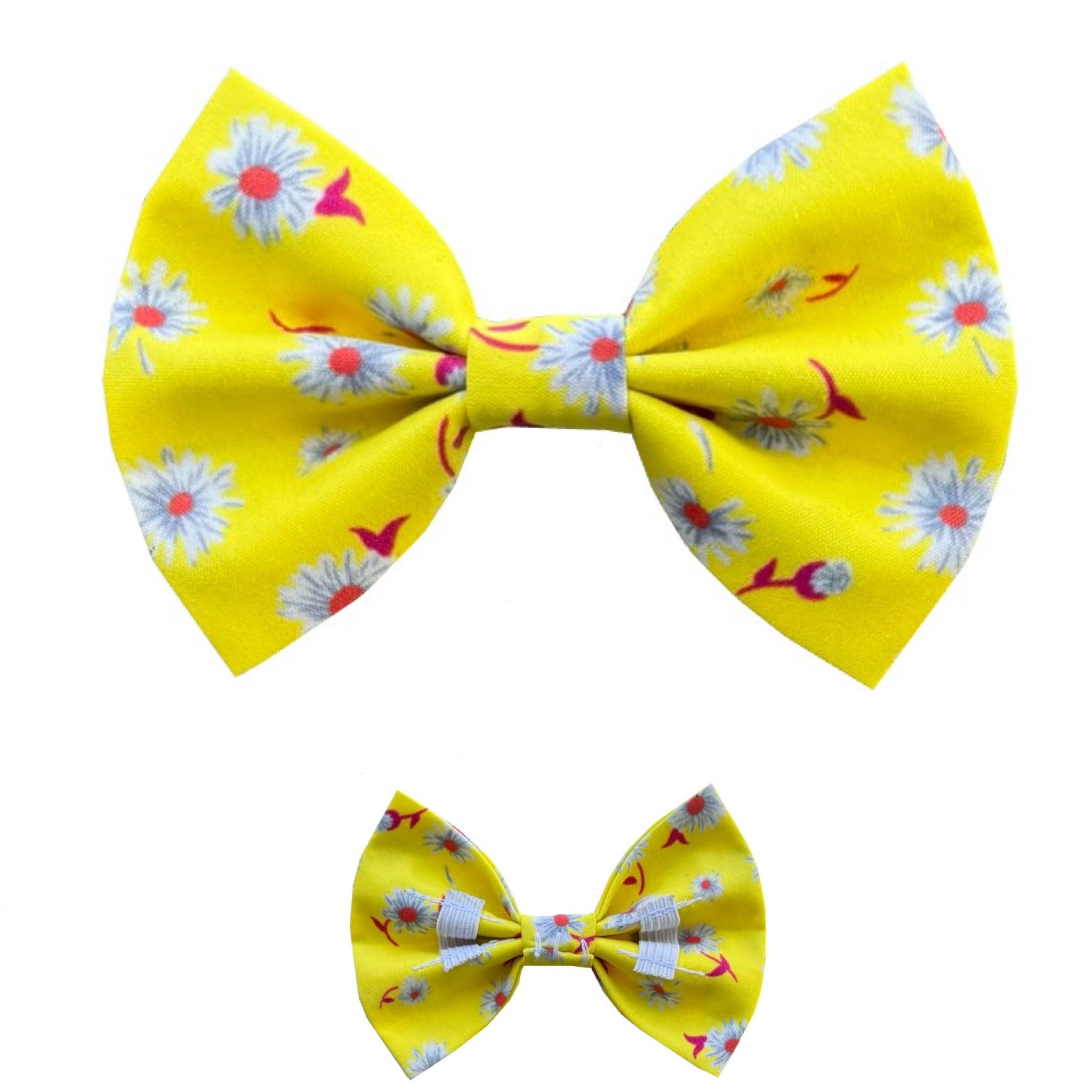New Dogs Bow Tie Bowtie Summer Flowers red pink blue flower Elastic Band attach COLLAR ACCESSORY Handmade UK (Yellow flowers Medium)