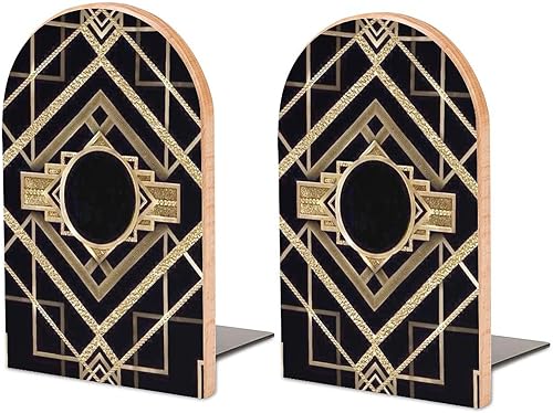 Miniatura 19 de Sujetalibros de madera, 2 unidades, estilo Art Nouveau vintage, resistente, con extremos antideslizantes para libros de oficina, con base de metal,