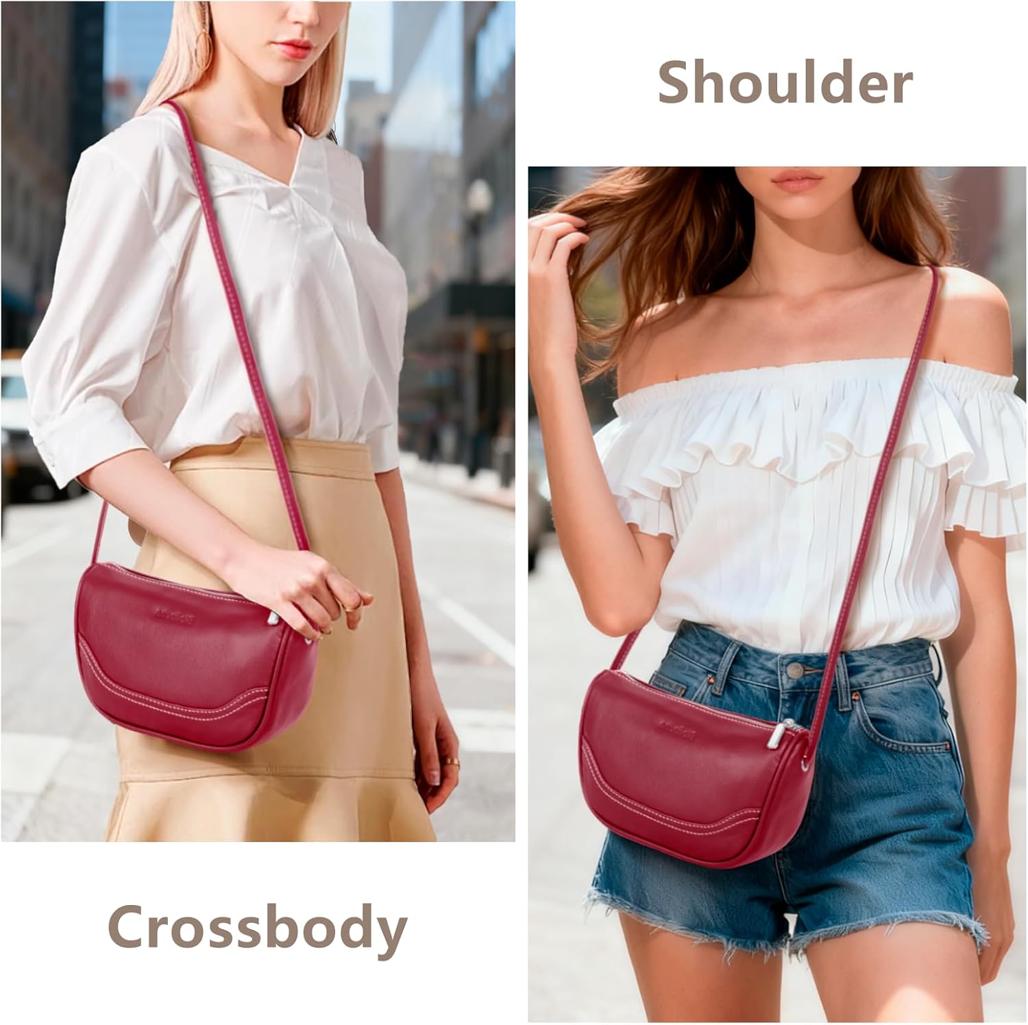 Women's Genuine Leather Small Crossbody Bag, Crescent Moon Hobo & Shoulder Purse for Everyday Casual and Travel - Image 3