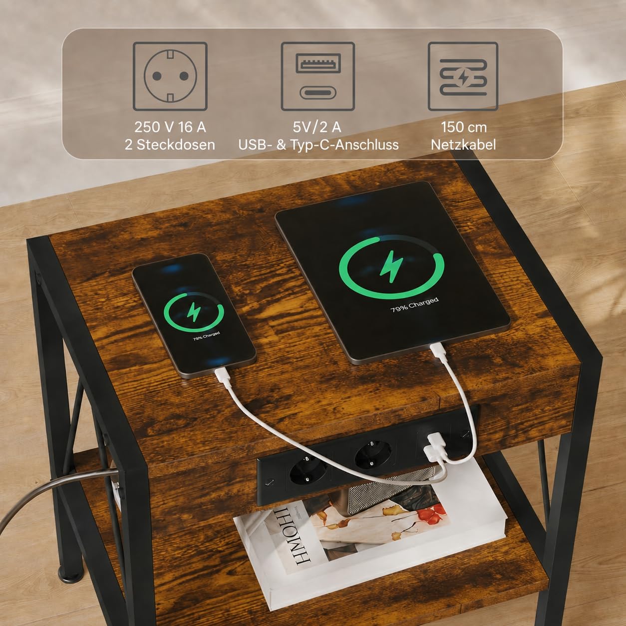 Estantería giratoria de versión mejorada con tablero de mesa más ancho de 50 x 40 cm, estante de 3 pisos, almacenamiento para 100 discos de vinilo, mesa auxiliar para salón o dormitorio