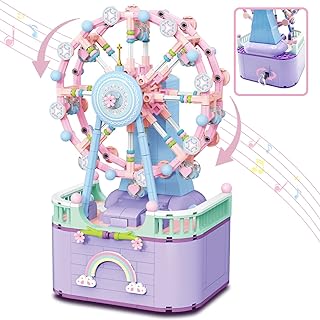 R HOME STORE Music Box Building Toys, Rotating Ferris Wheel DIY Building Block for Girls and Boys 6 -12 Years Old, 710 pcs, Christmas and Birthday Gifts for Adults and Aged 8 9 10 11 12 Kids