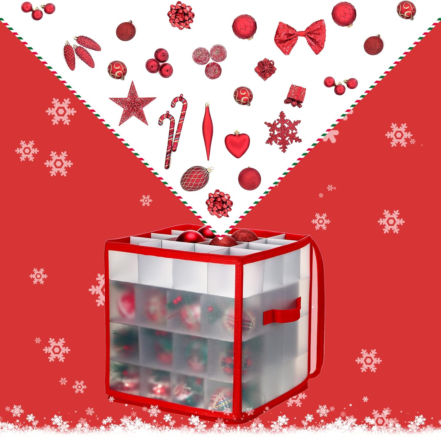 2 Pieces Ornament Storage Container with Zippered Closure Dividers Christmas in July Ornament Storage Box Bins with 128 Compartments Sturdy Flexible Plastic Accessories Box