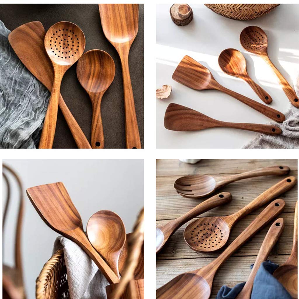 Kochutensilien-Set aus Holz, 8-teilig, Küchenhelfer-Set aus Holz, antihaftbeschichtet, Kochgeschirr, Holzspatel, Gabelwender, Schöpflöffel, klare Stempel für Scrapbooking und Kartengestaltung