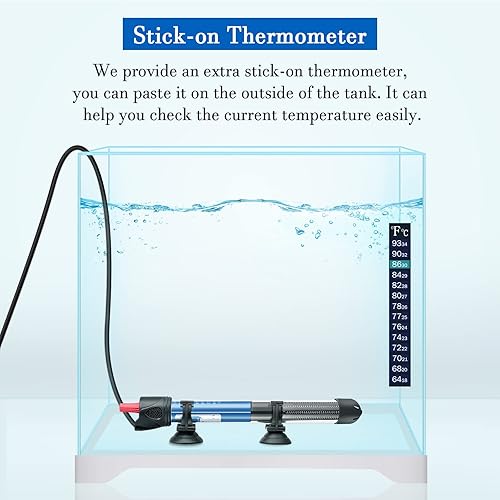 Miniatura 5 de FEDOUR Calentador sumergible de acuario de 50 W, 100 W, 300 W, calentador de agua de vidrio ajustable para tanque de peces y tortugas de 5 a 70