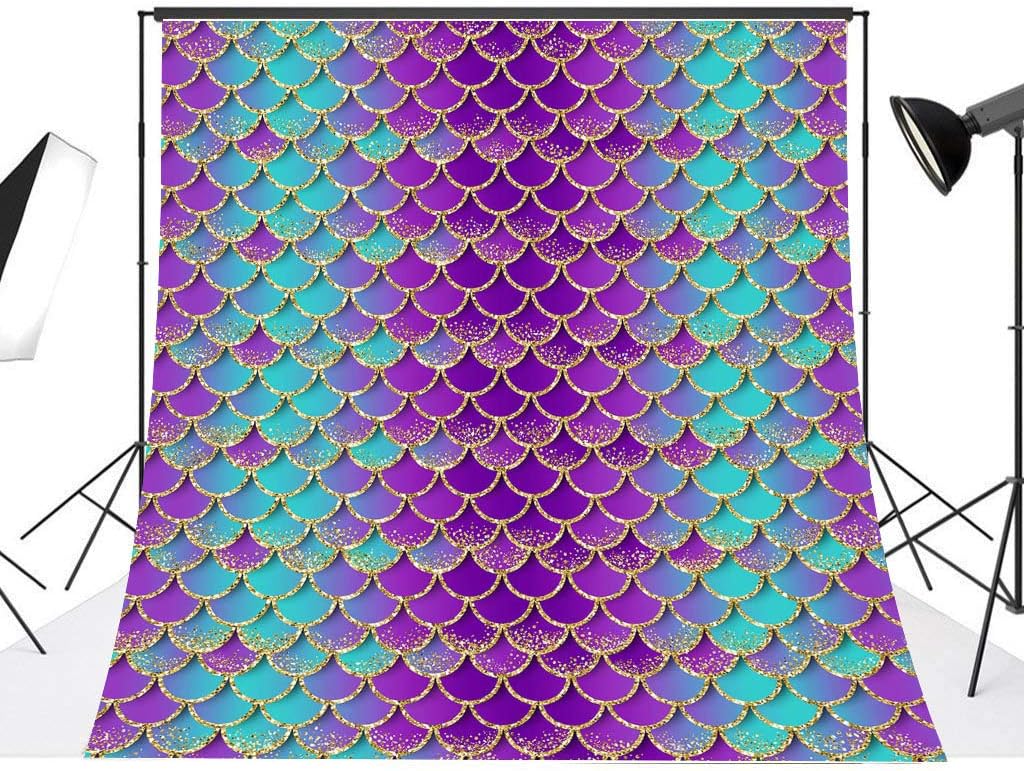 Avezano Purple and Teal Memaid Scales Birthday Backdrop Glitter Little Mermaid Baby Shower Background Under The Sea Mermaid Backdrops for Girls (6x6)